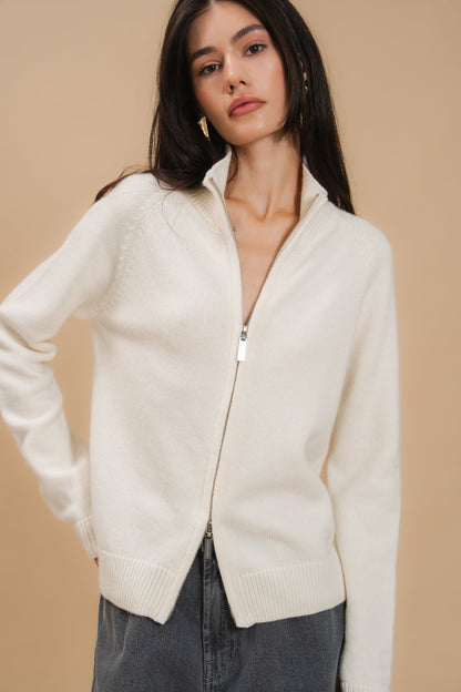Fitted Zip-Up Lambswool Cardigan — front — SHEVCHENKO