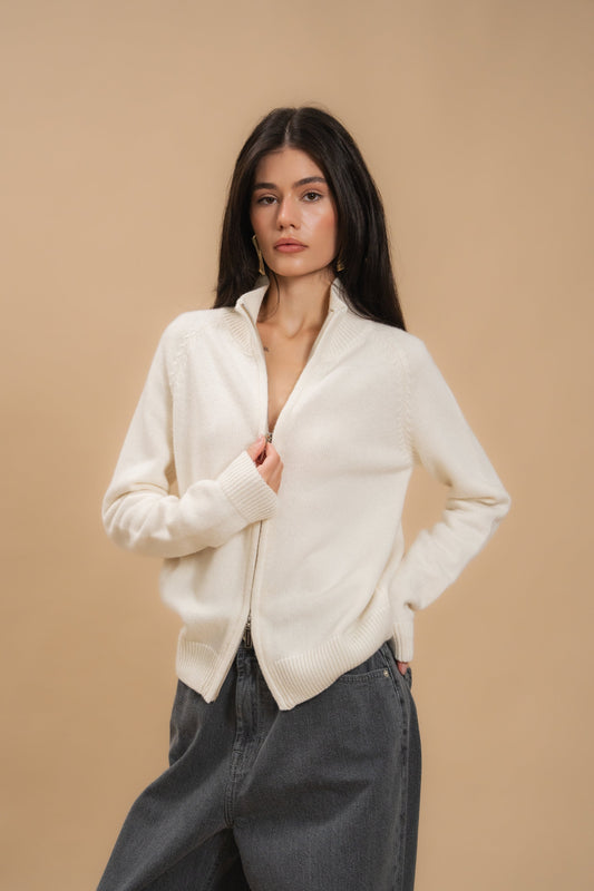 Fitted Zip-Up Lambswool Cardigan — front — SHEVCHENKO