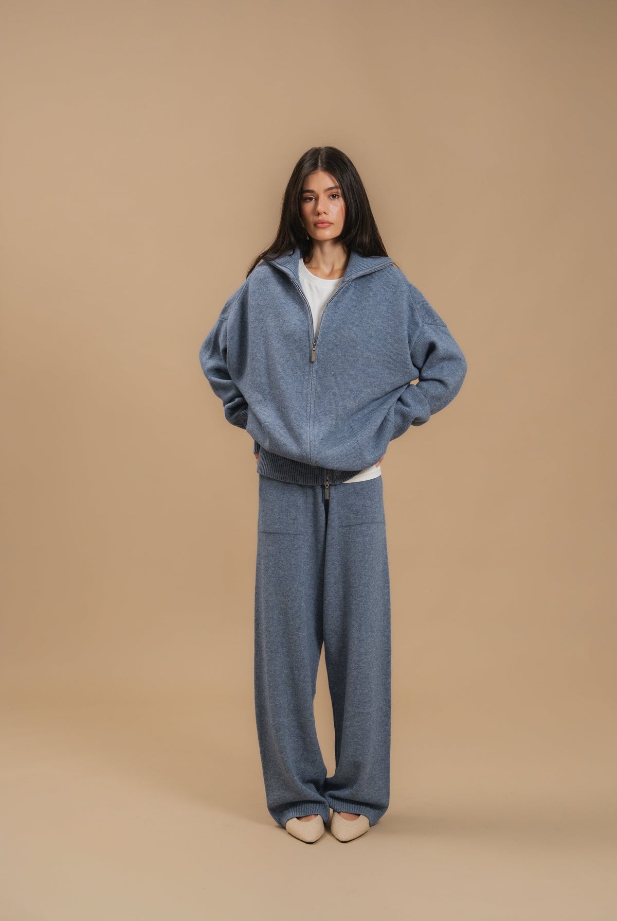 Lambswool Set: Zip-Up Cardigan and Trousers — full length — SHEVCHENKO