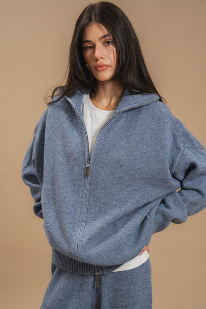 Lambswool Set: Zip-Up Cardigan and Trousers — front — SHEVCHENKO