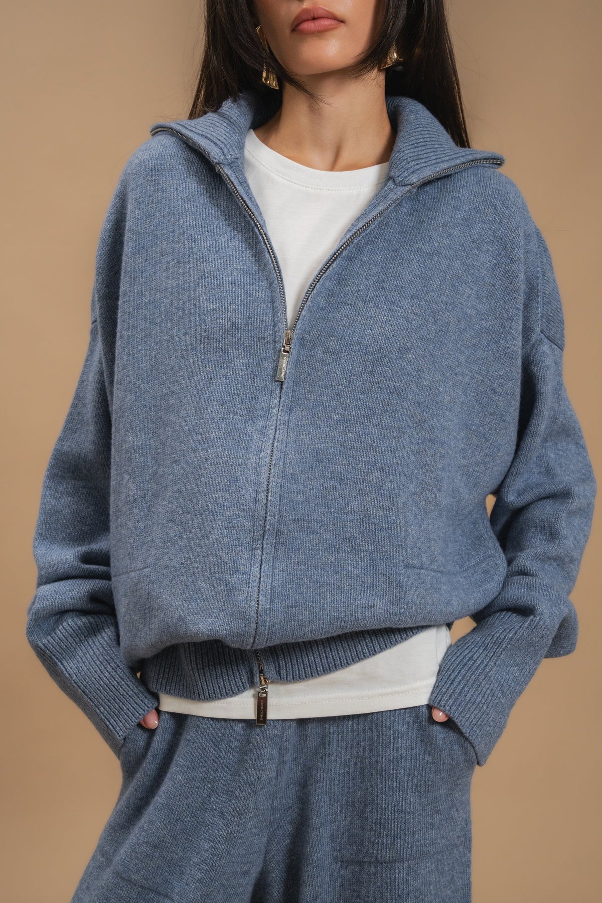 Lambswool Set: Zip-Up Cardigan and Trousers — front — SHEVCHENKO