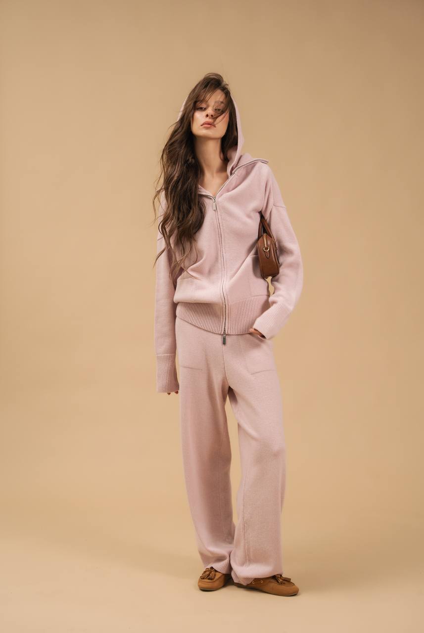 Lambswool Set: Zip-Up Hooded Cardigan — full length — SHEVCHENKO