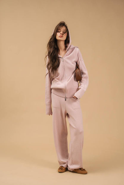 Lambswool Set: Zip-Up Hooded Cardigan — full length — SHEVCHENKO