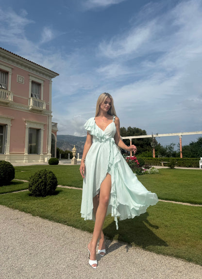 One-Shoulder Chiffon Midi Dress, Mint