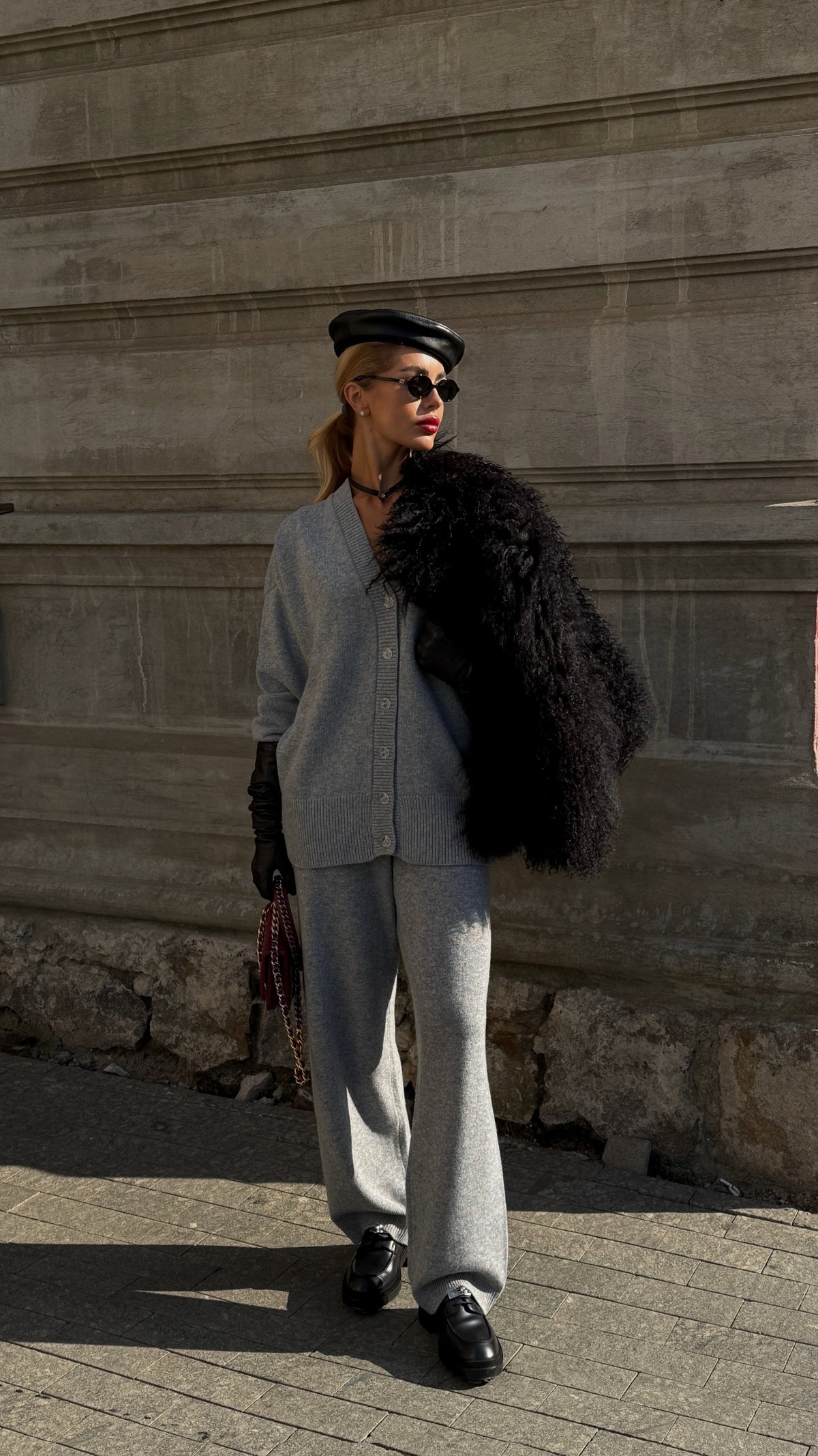 Lambswool Set: Button Cardigan and Trousers — side — SHEVCHENKO
