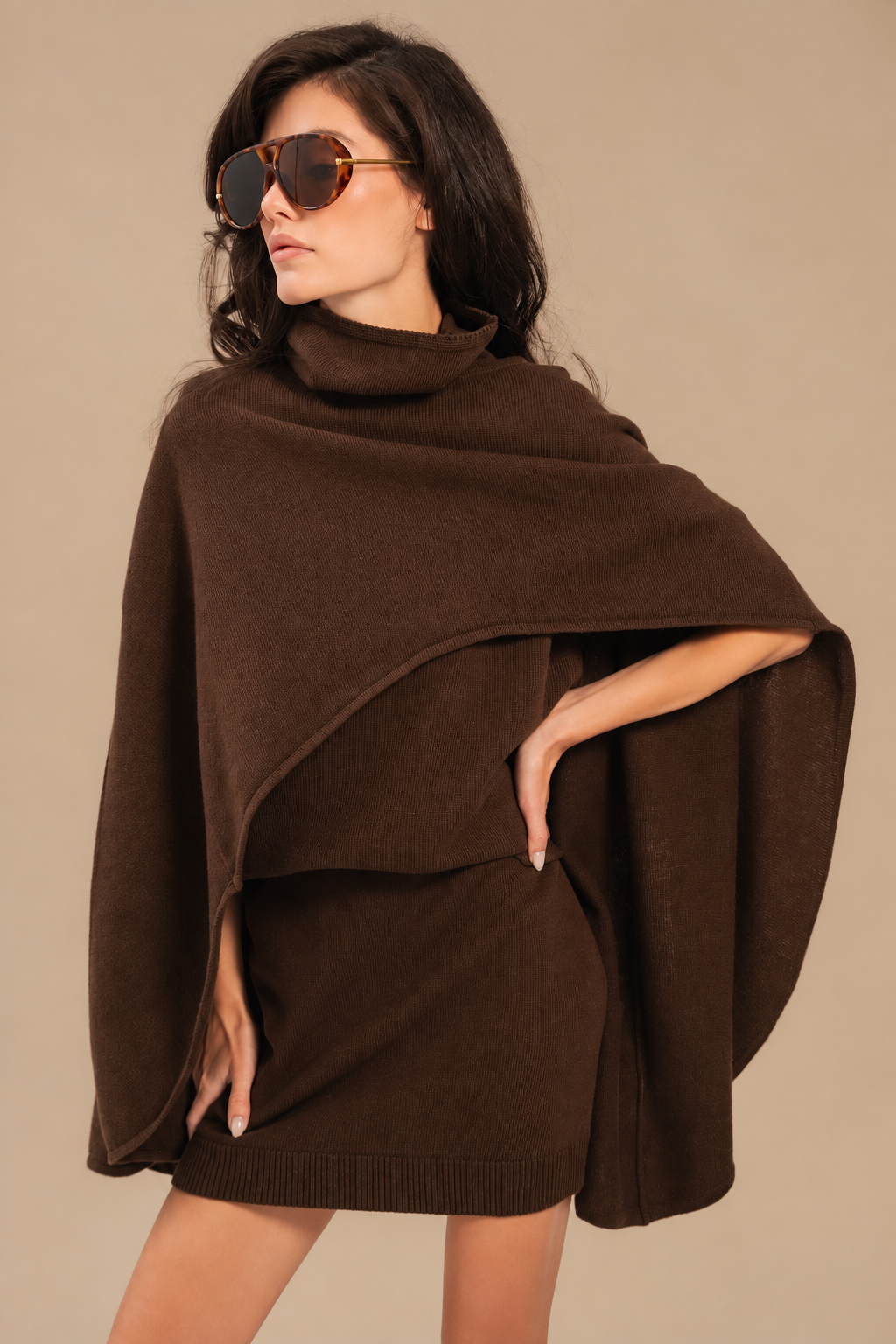 Lambswool Skirt, Chocolate — side — SHEVCHENKO