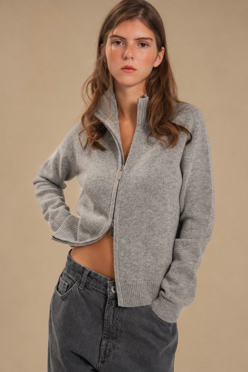 Fitted Zip-Up Lambswool Cardigan — close-up — SHEVCHENKO