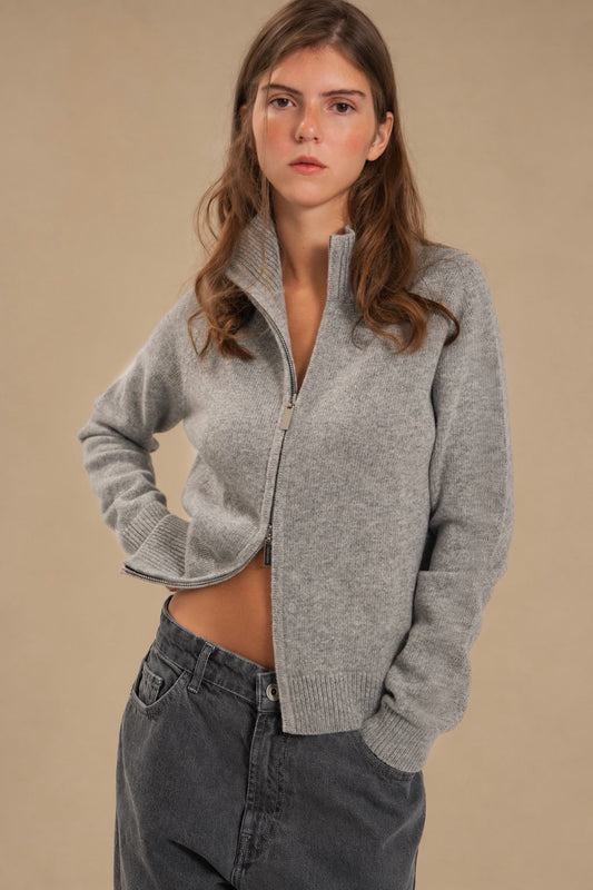 Fitted Zip-Up Lambswool Cardigan — close-up — SHEVCHENKO