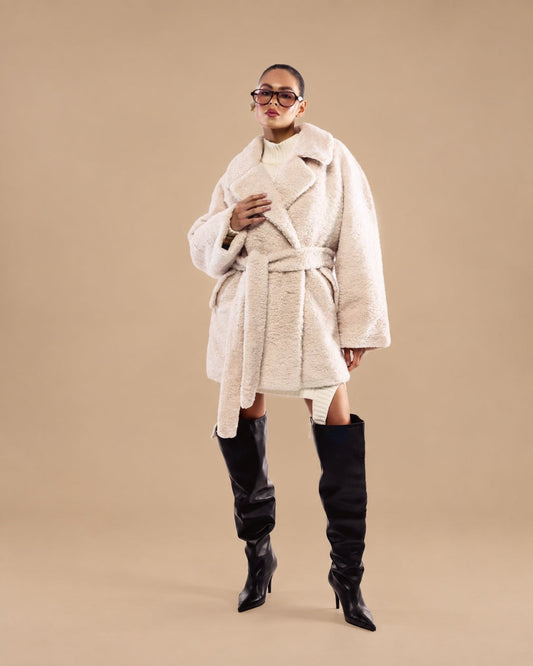 Faux Fur Coat, Milk Cream — look — SHEVCHENKO