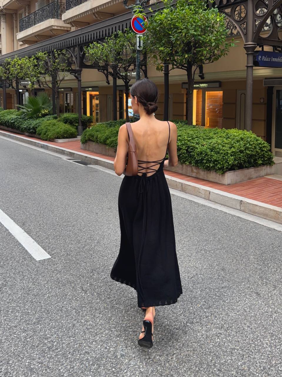 Dress with Lace-Up Back, Black — back — SHEVCHENKO