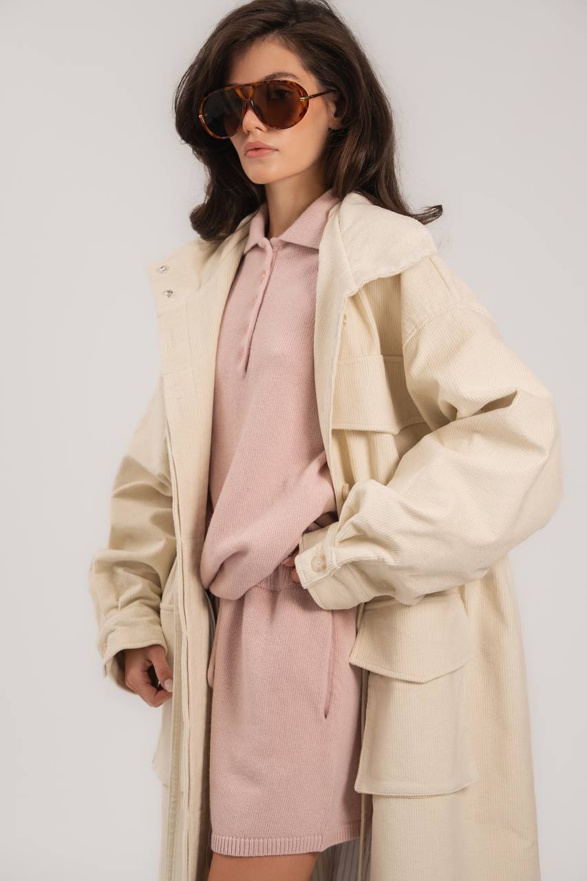 Corduroy Trench Coat, Milky — look — SHEVCHENKO