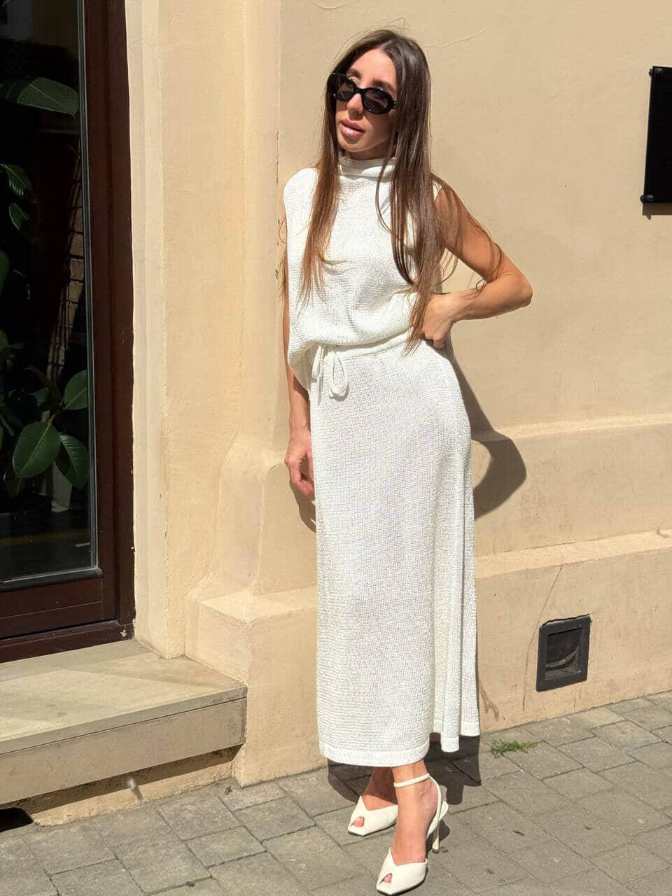 Fine Sequin Tank Top, White