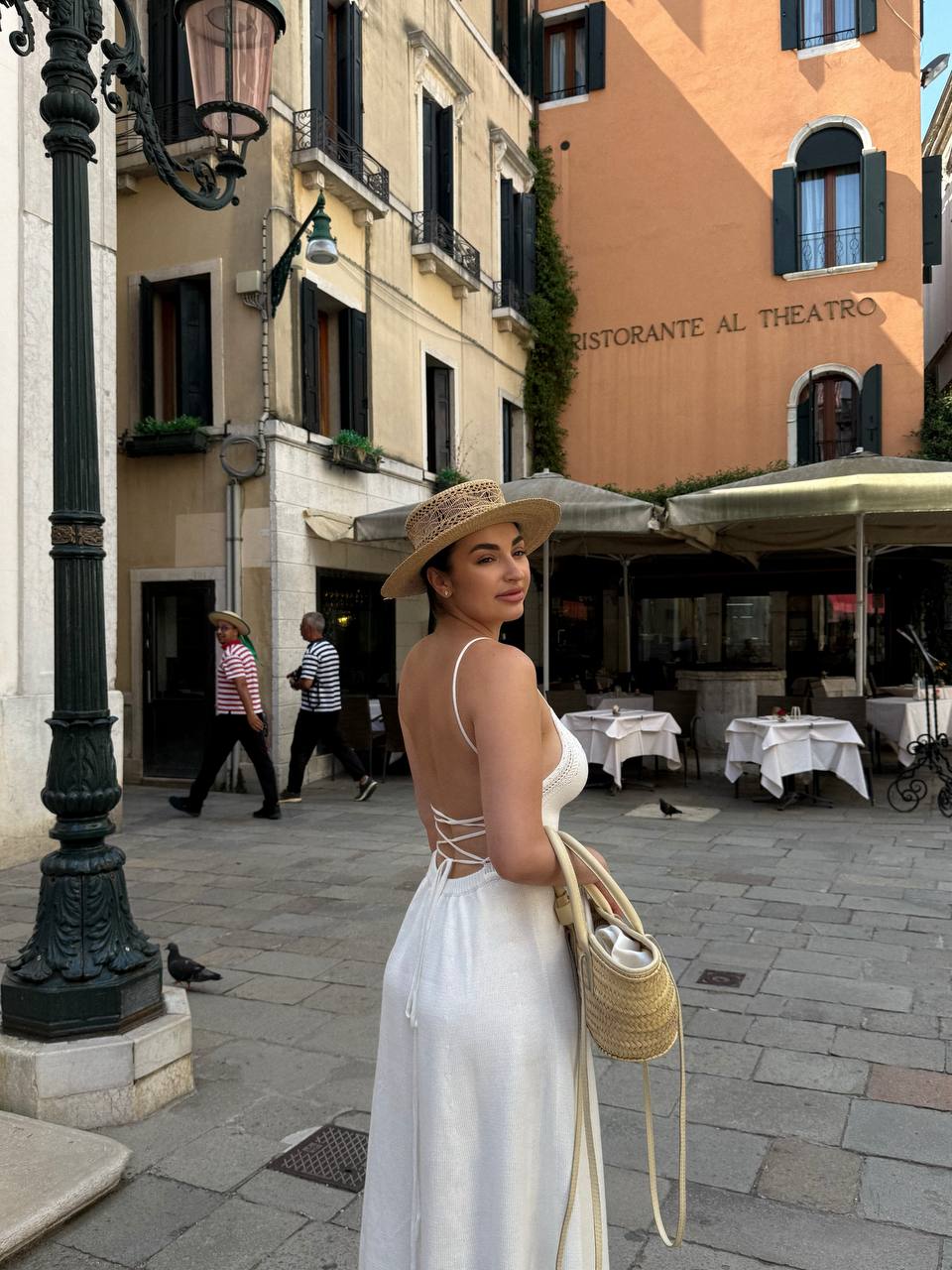 Dress with Lace-Up Back, White — back — SHEVCHENKO