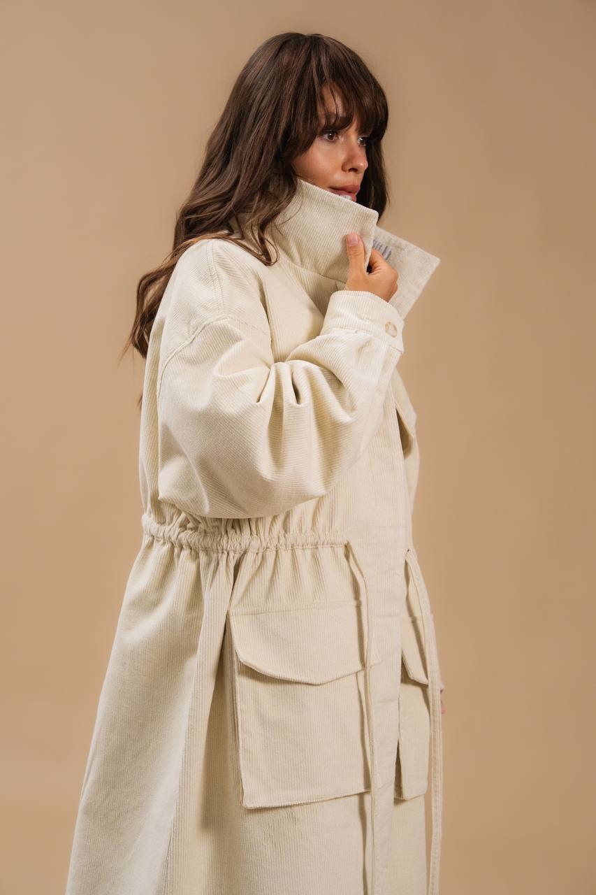 Corduroy Trench Coat, Milky — вигляд збоку — SHEVCHENKO