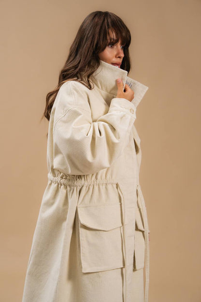 Corduroy Trench Coat, Milky — вигляд збоку — SHEVCHENKO