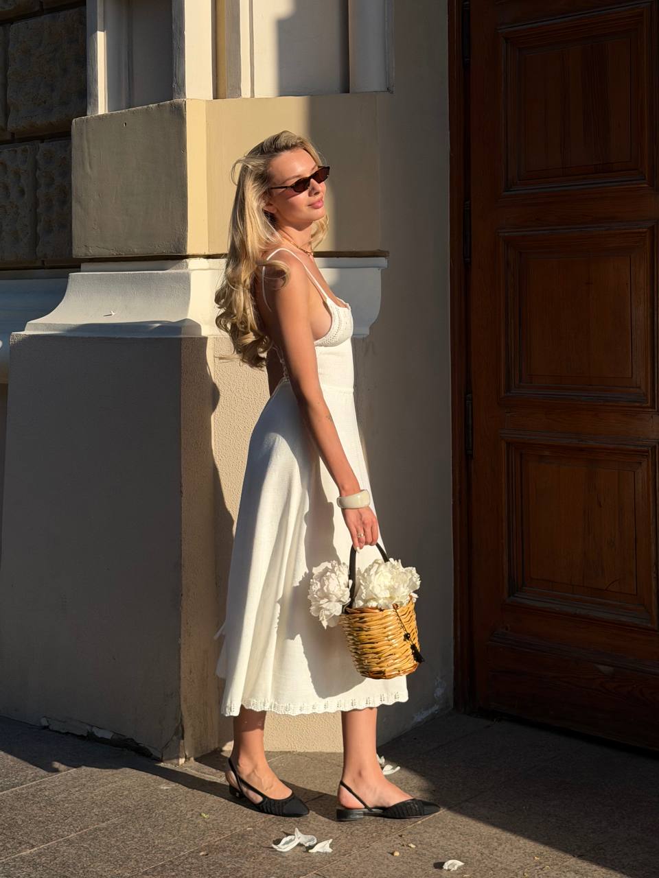 Dress with Lace-Up Back, White — side — SHEVCHENKO