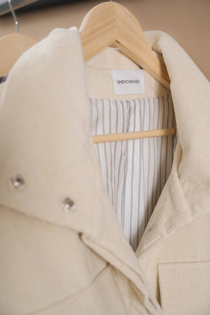 Corduroy Trench Coat, Milky — collar — SHEVCHENKO