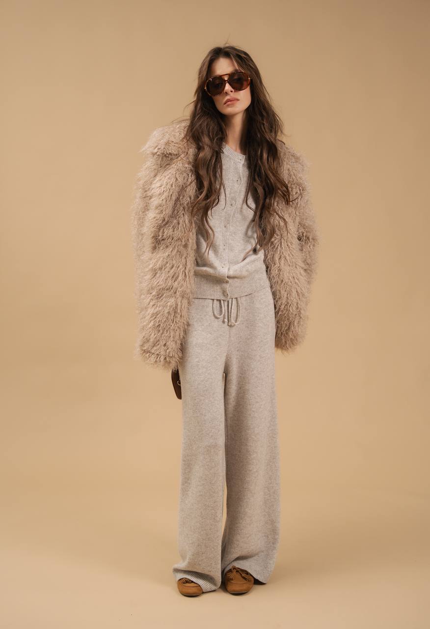 Lambswool Set: Fitted Button-Front Cardigan and Trousers