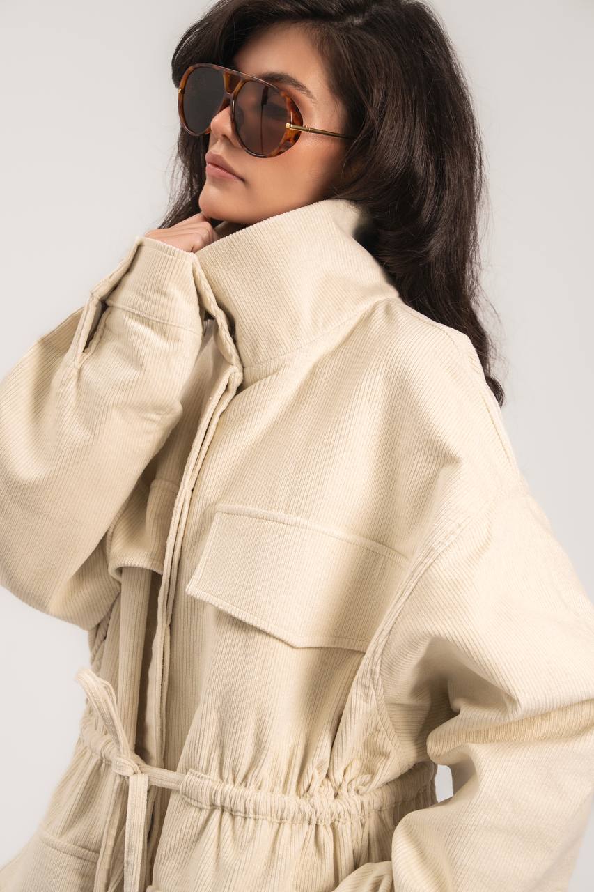 Corduroy Trench Coat, Milky — side — SHEVCHENKO