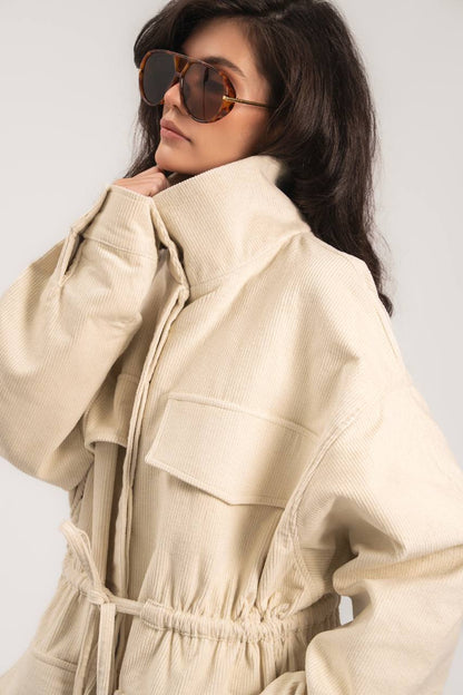 Corduroy Trench Coat, Milky — side — SHEVCHENKO