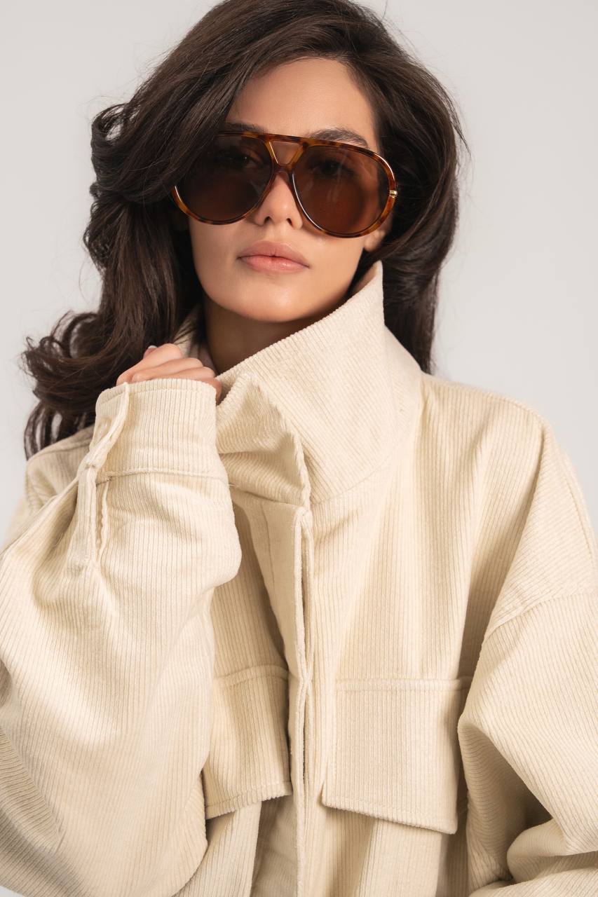 Corduroy Trench Coat, Milky — close-up, front — SHEVCHENKO
