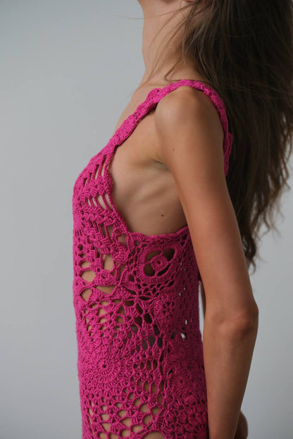 Vibrant Openwork Maxi Dress, Fuchsia — side — SHEVCHENKO