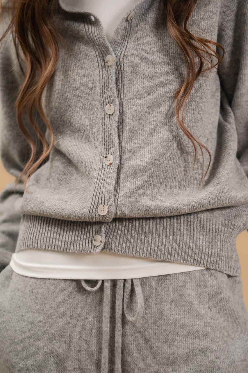 Lambswool Set: Fitted Button-Front Cardigan and Trousers