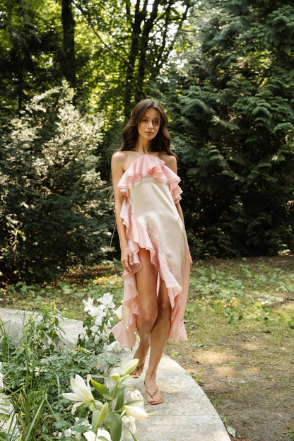 Viscose Midi Dress, Tender Pink — front — SHEVCHENKO