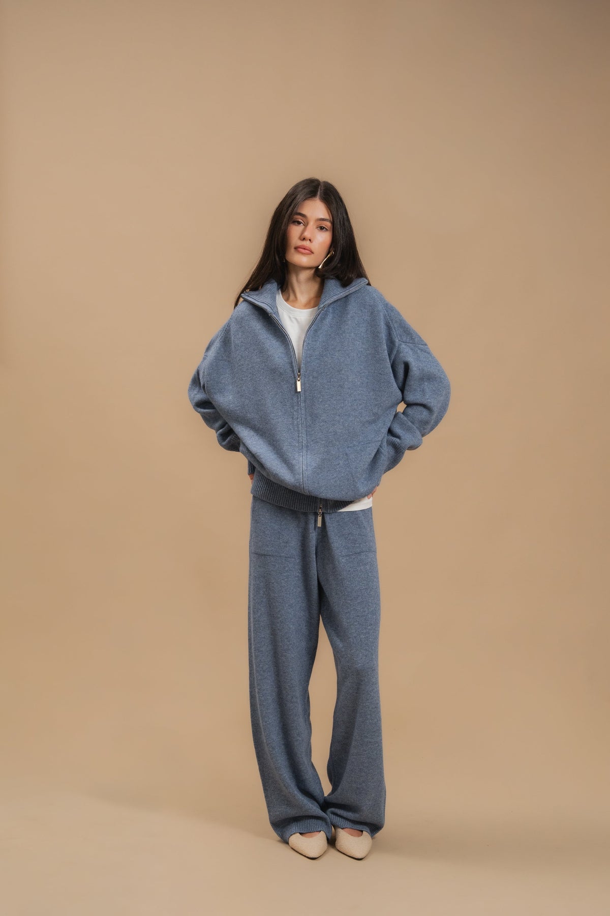 Lambswool Set: Zip-Up Cardigan and Trousers — front — SHEVCHENKO