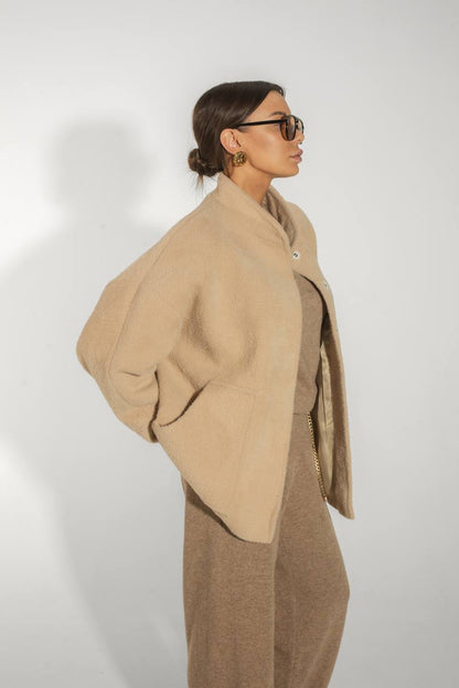 Textured Alpaca Wool Bomber Jacket — front — SHEVCHENKO