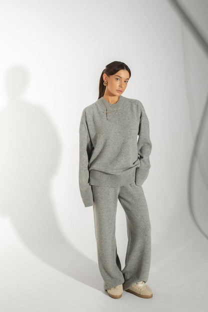 Lambswool Set — Sweater and Trousers, Gray Melange