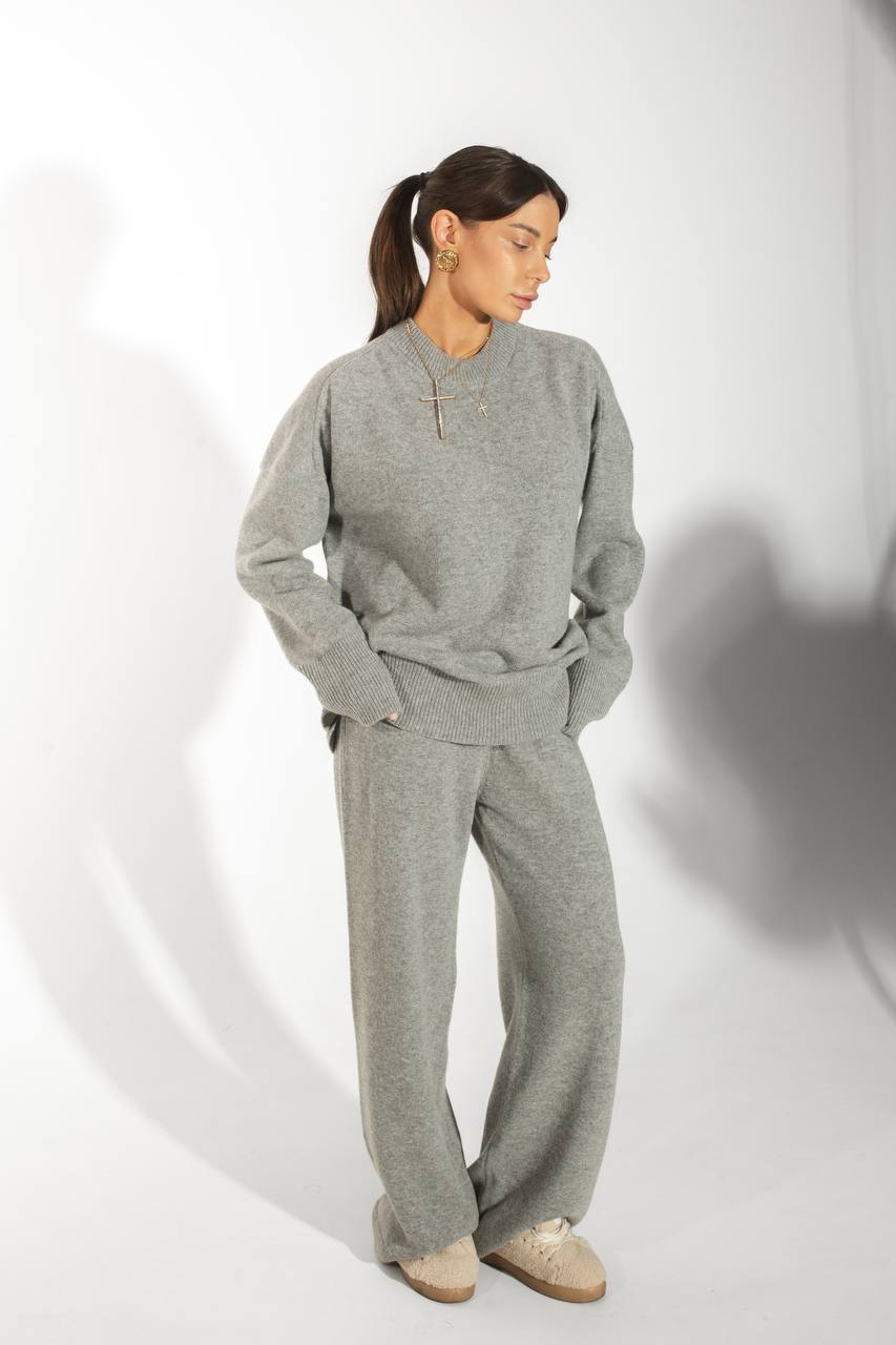Lambswool Set — Sweater and Trousers, Gray Melange