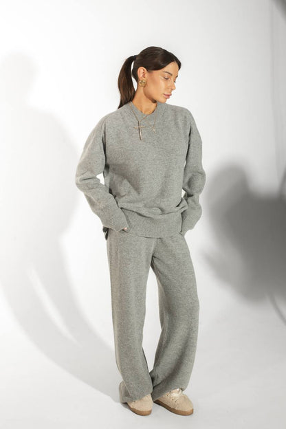 Lambswool Set — Sweater and Trousers, Gray Melange