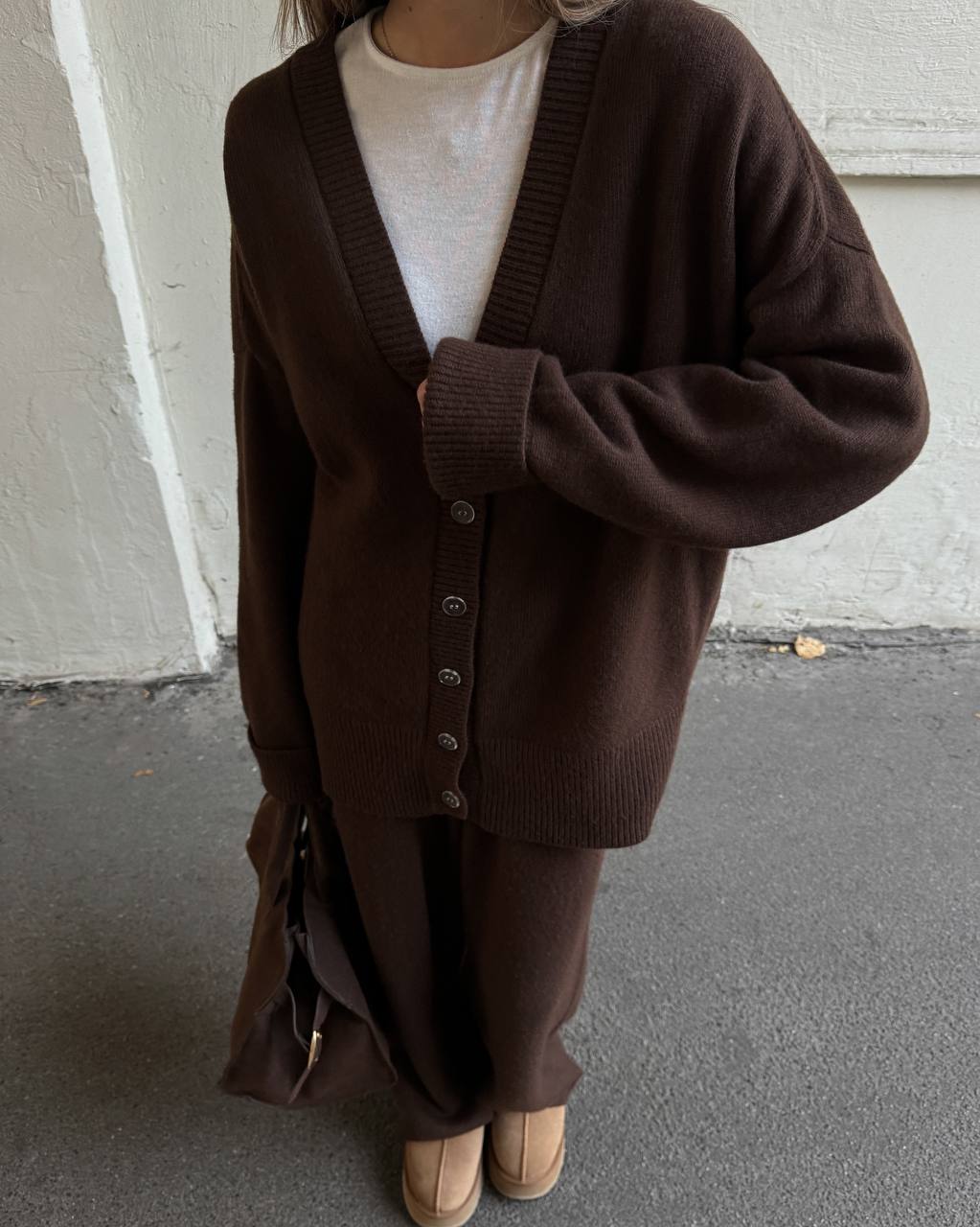 Lambswool Set: Button Cardigan and Trousers — lifestyle — SHEVCHENKO