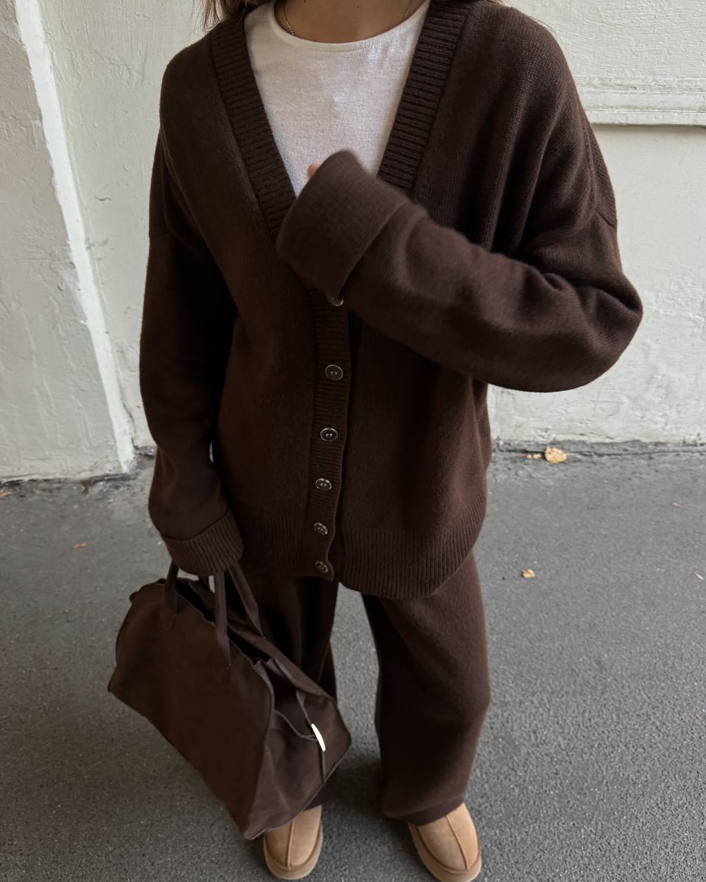 Lambswool Set: Button Cardigan and Trousers — front — SHEVCHENKO
