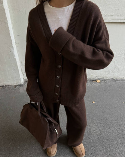 Lambswool Set: Button Cardigan and Trousers — front — SHEVCHENKO