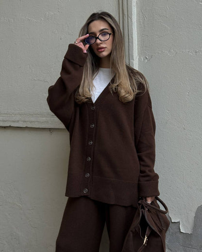 Lambswool Set: Button Cardigan and Trousers — lifestyle — SHEVCHENKO