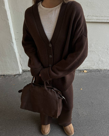 Lambswool Set: Button Cardigan and Trousers — detail — SHEVCHENKO