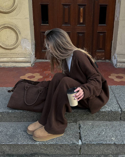 Lambswool Set: Button Cardigan and Trousers — lifestyle — SHEVCHENKO