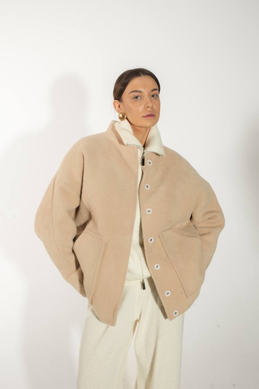 Textured Alpaca Wool Bomber Jacket — detail — SHEVCHENKO