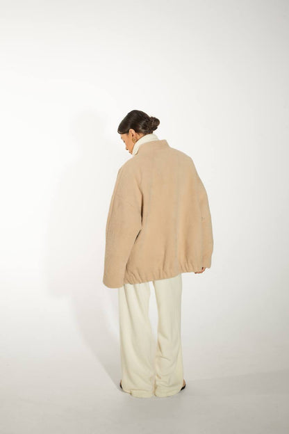 Textured Alpaca Wool Bomber Jacket — lifestyle — SHEVCHENKO