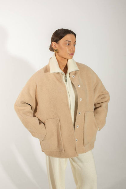 Textured Alpaca Wool Bomber Jacket — lifestyle — SHEVCHENKO