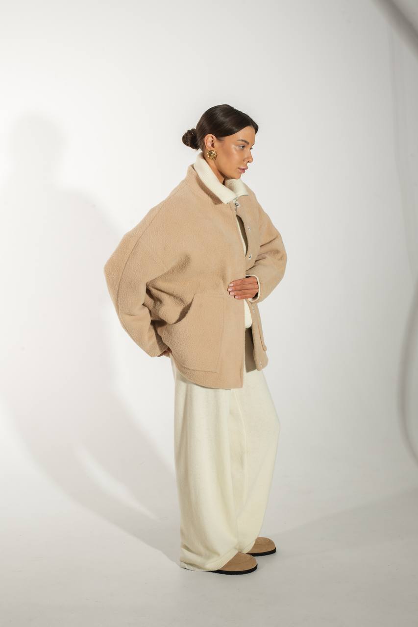 Textured Alpaca Wool Bomber Jacket — lifestyle — SHEVCHENKO