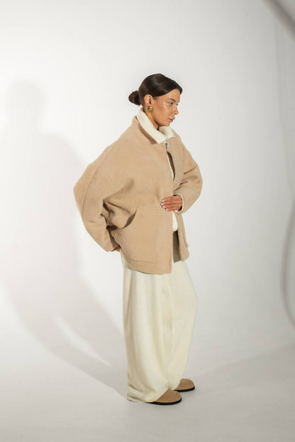 Textured Alpaca Wool Bomber Jacket — lifestyle — SHEVCHENKO