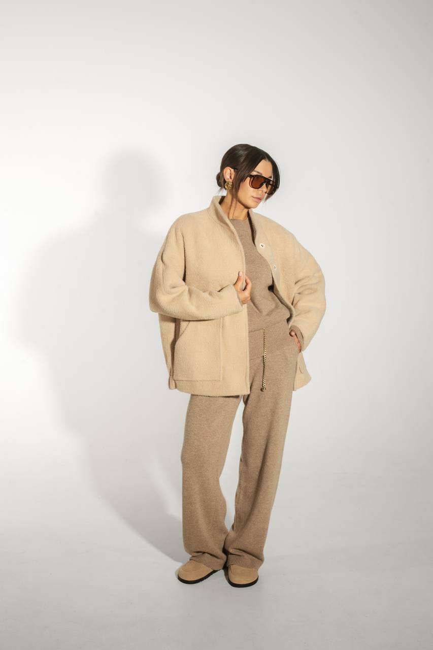 Textured Alpaca Wool Bomber Jacket — lifestyle — SHEVCHENKO