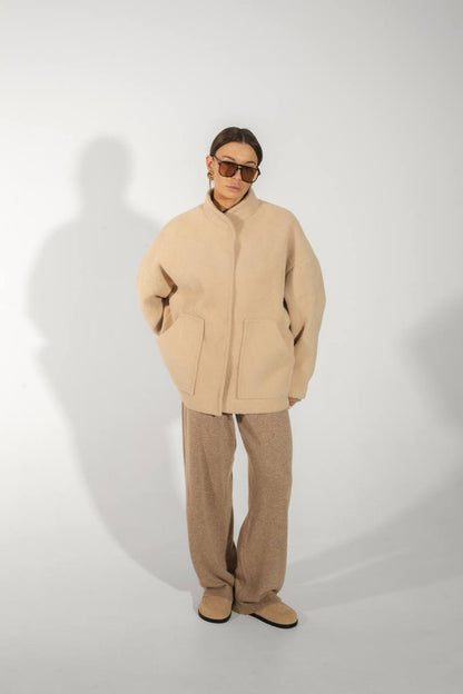 Textured Alpaca Wool Bomber Jacket — lifestyle — SHEVCHENKO