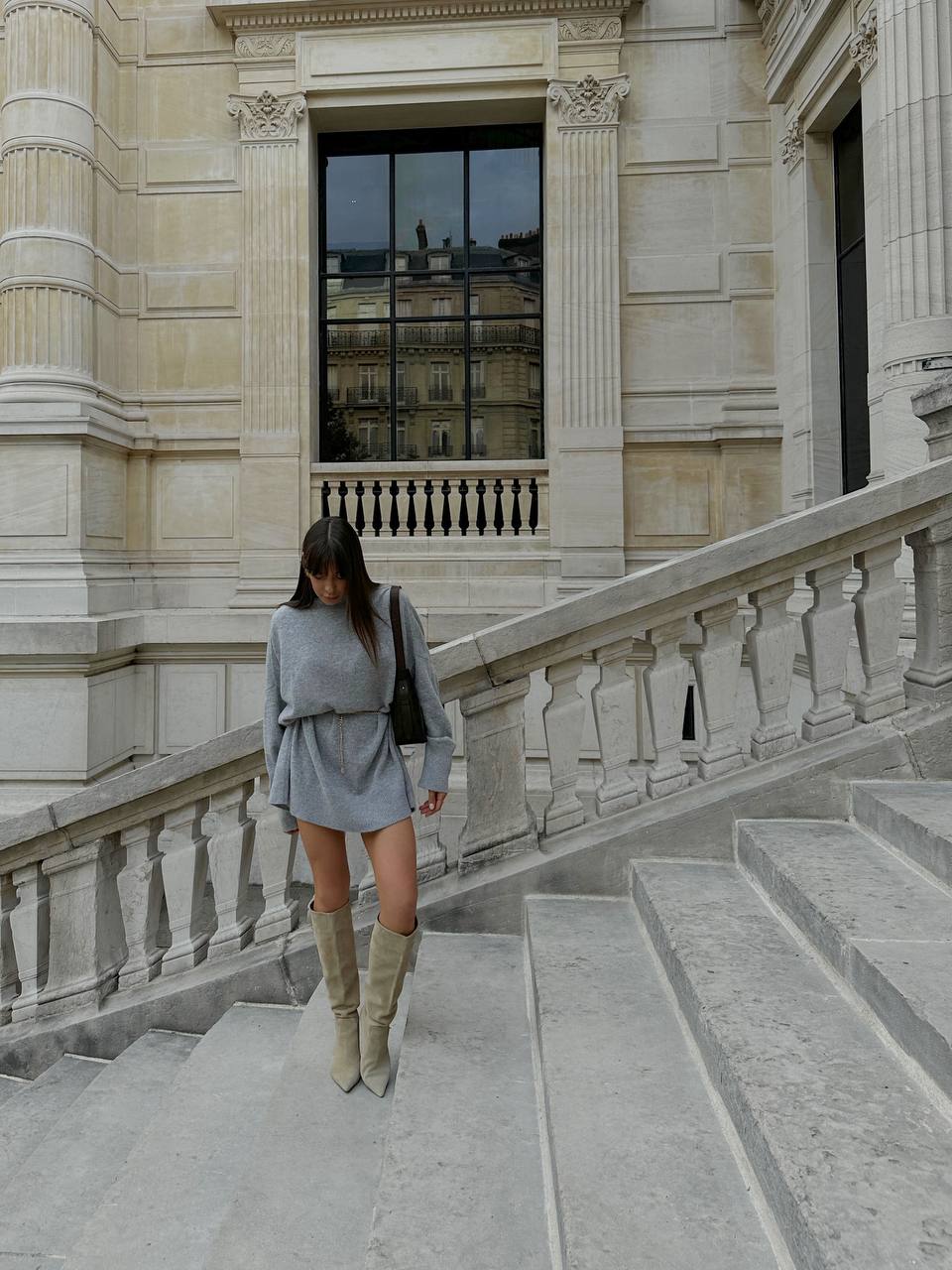 Lambswool Sweater Dress, Gray — look — SHEVCHENKO