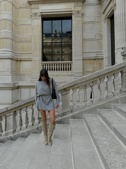 Lambswool Sweater Dress, Gray — look — SHEVCHENKO