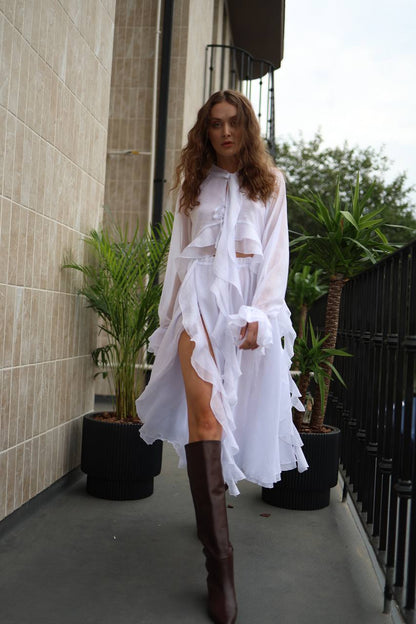 Chiffon Blouse with Ruffles and Flounces — front — SHEVCHENKO