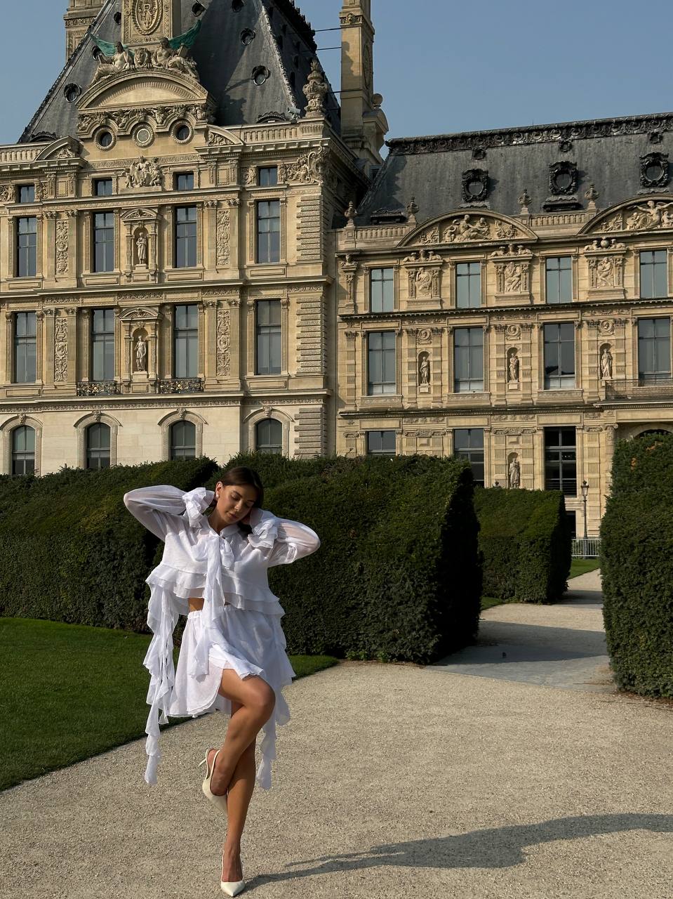 Chiffon Mini Skirt, White — look — SHEVCHENKO